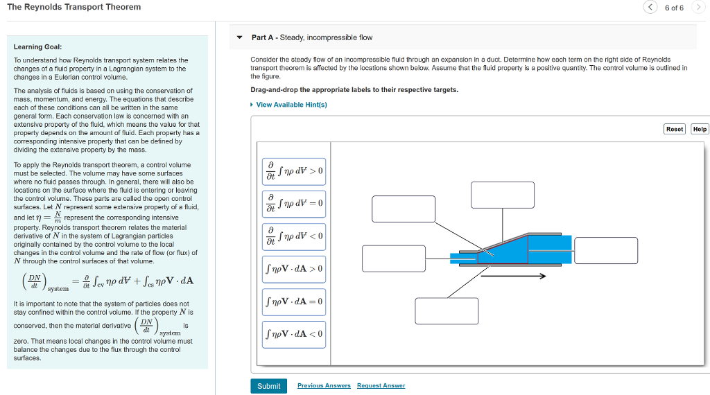 Solved The Reynolds Transport Theorem 6 of 6 Part A . | Chegg.com