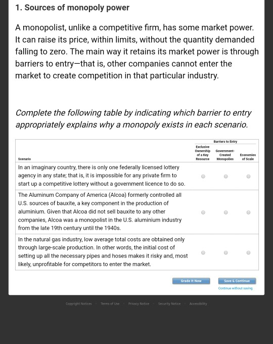 Solved 1. Sources of monopoly power A monopolist, unlike a