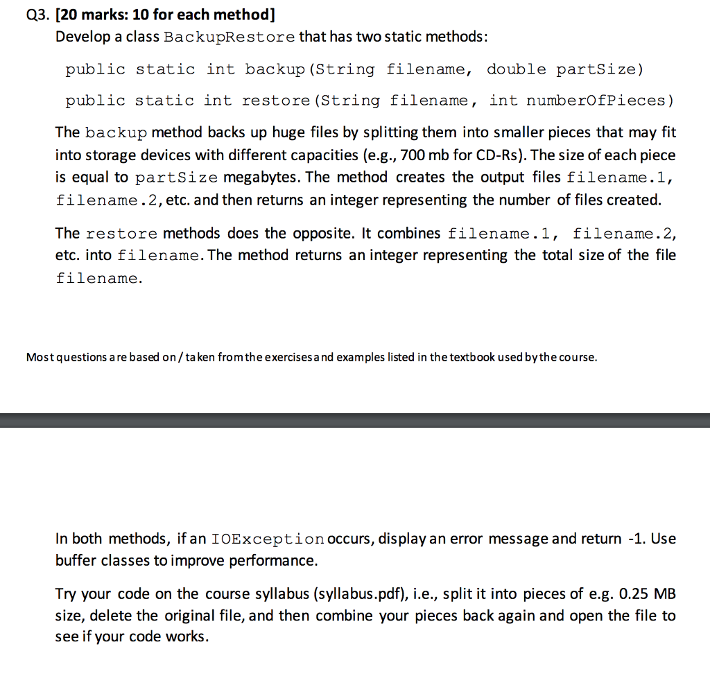 Q3. [20 marks: 10 for each method] Develop a class | Chegg.com