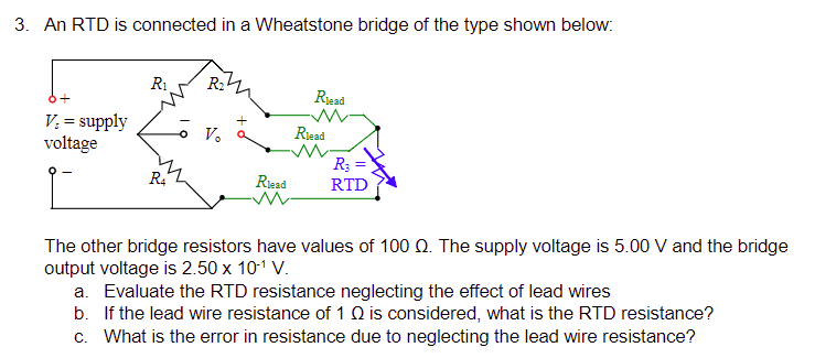 Solved 3. An RTD is connected in a Wheatstone bridge of the | Chegg.com