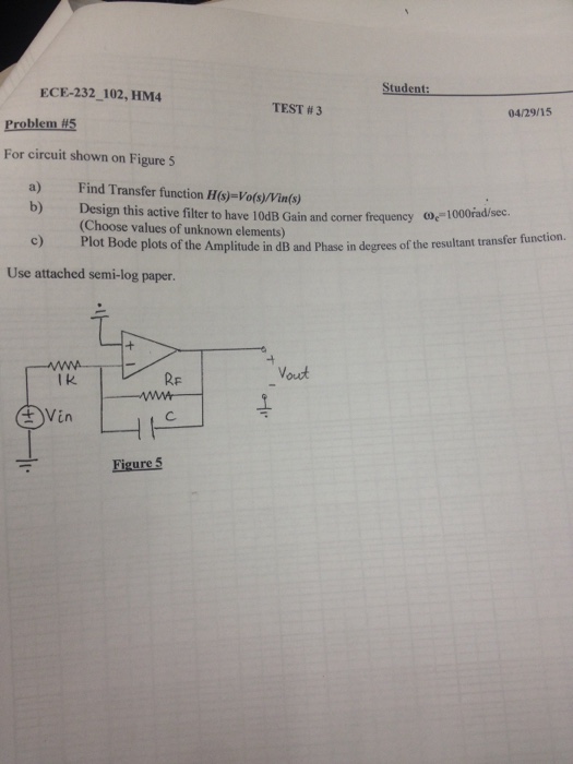 Solved For circuit shown on Figure 5 Find Transfer function | Chegg.com