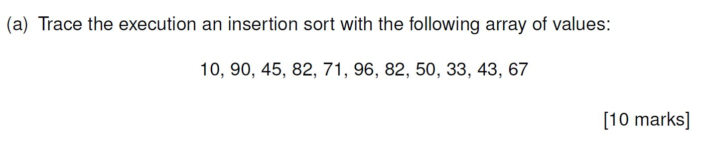 Solved Trace the execution an insertion sort with the | Chegg.com