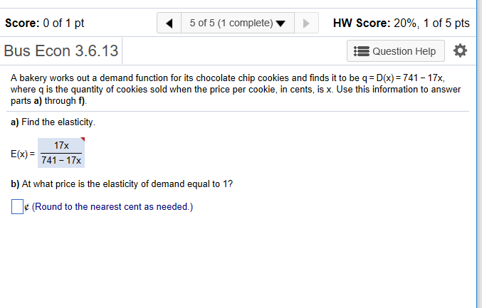 Solved Score: 0 of 1 pt 5 of 5 (1 complete) HW Score: 20%, | Chegg.com