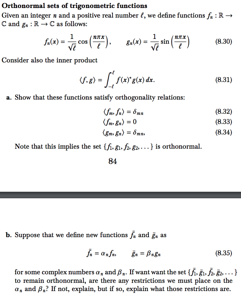 Solved Orthonormal sets of trigonometric functions Given an