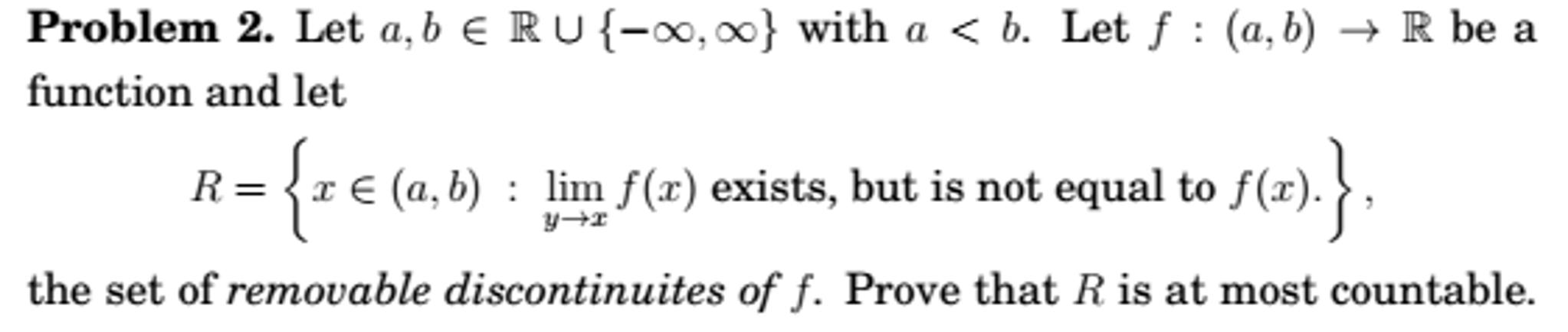 Solved Prove the set of removable discontinuites of f is | Chegg.com