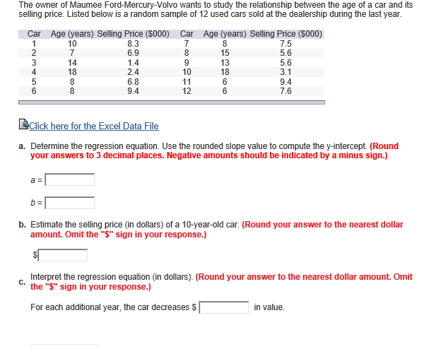 Solved The Owner Of Maumee Ford-Mercury-Volvo Wants To Study | Chegg.com