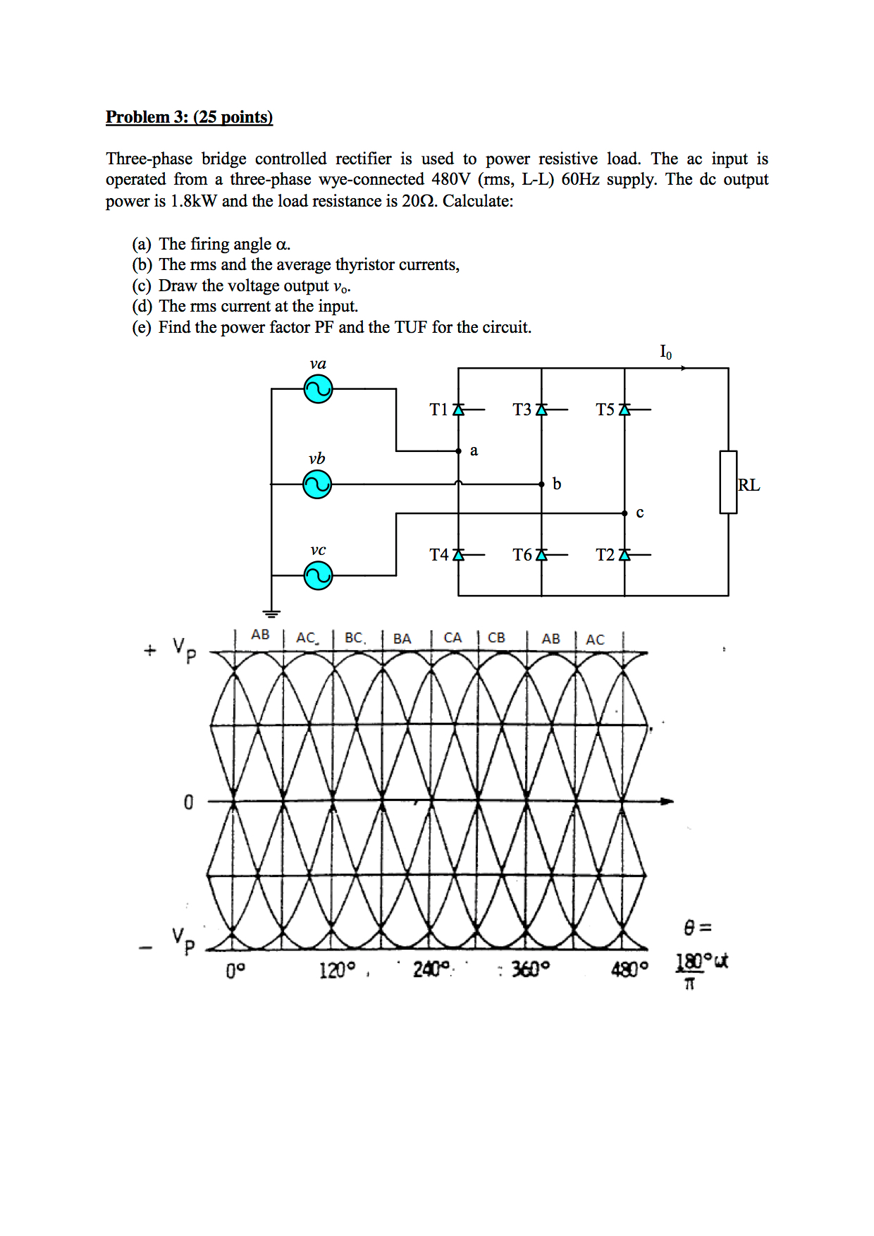 Solved Three-phase bridge controlled rectifier is used to | Chegg.com