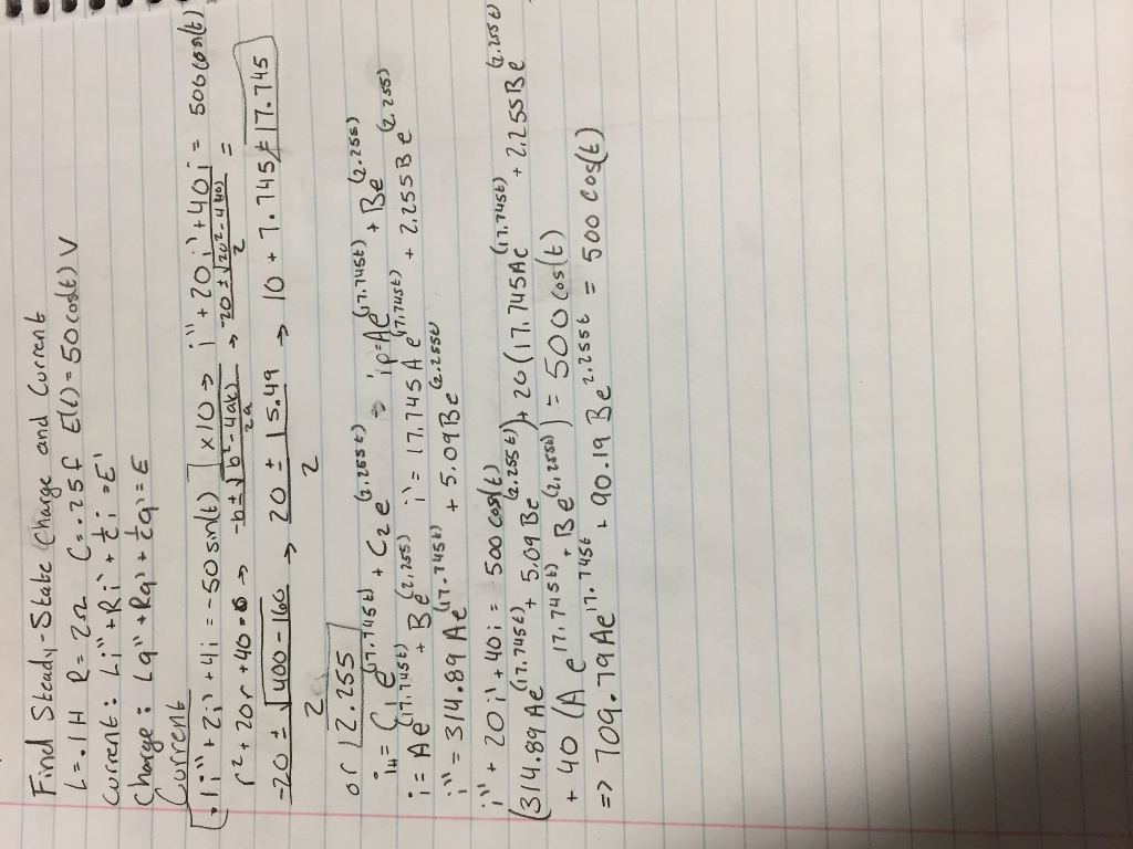 Solved Differential Equation RLC. Find the steadystate