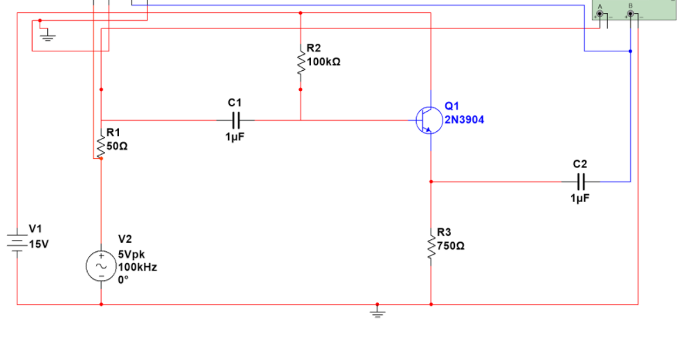 Solved R2 100kΩ C1 Q1 2N3904 R1 50Ω C2 V1 R3 750Ω 二15V V2 | Chegg.com