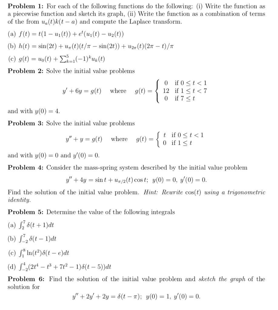 Solved Problem 1: For each of the following functions do the | Chegg.com