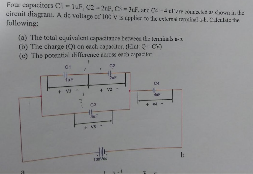 Solved Four capacitors C1 luF, C22uF, C3 3uF, and C4 4 uF