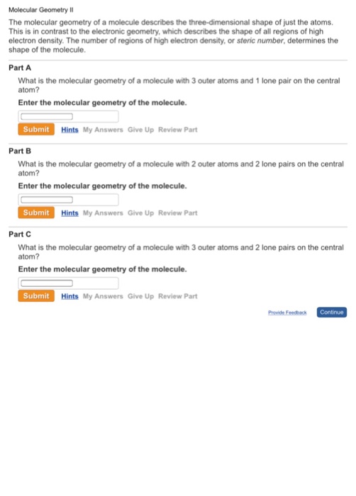 Solved Molecular Geometry II The molecular geometry of a | Chegg.com