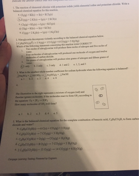 Solved The reaction of elemental chlorine with potassium