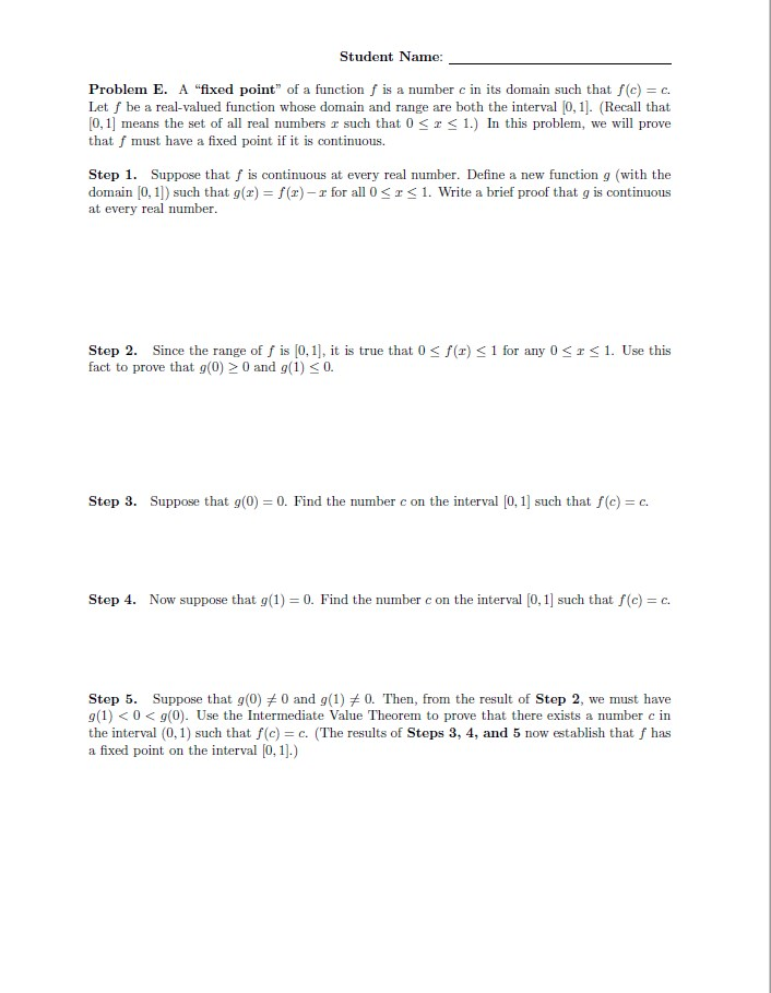Solved Student Name Problem E A Fixed Point Of A Function Chegg Solved Student Name Problem E A Fixed Point Of A Function Chegg