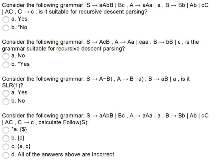 Solved Consider The Following Grammar. S → AAbB Bc . A → AAa | Chegg.com