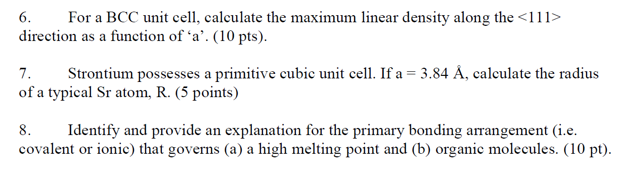 Solved For a BCC unit cell, calculate the maximum linear | Chegg.com