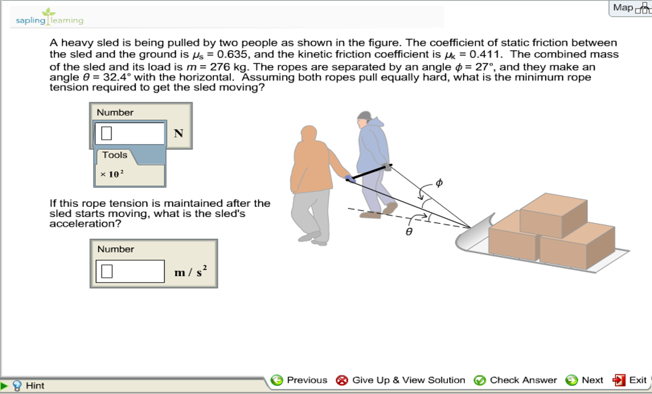 Solved A heavy sled is being pulled by two people as shown
