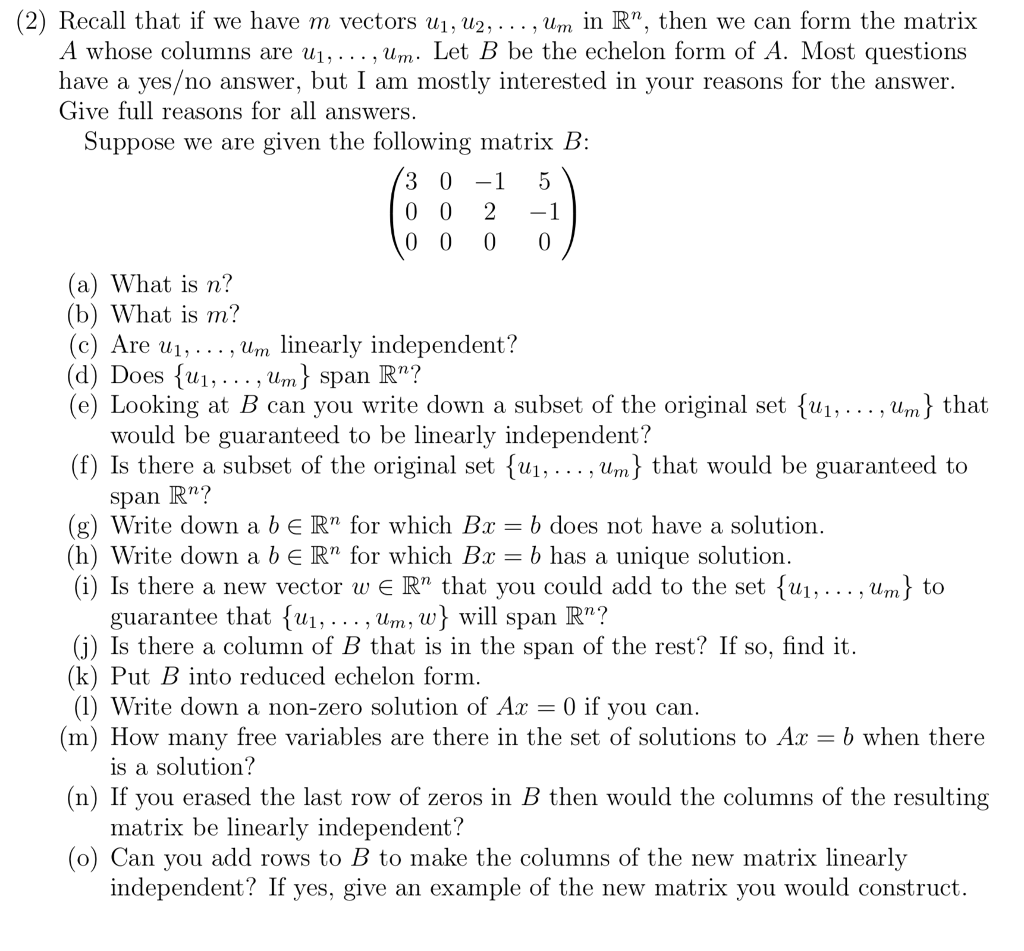 Solved 2 Recall that if we have m vectors u1 U2 um