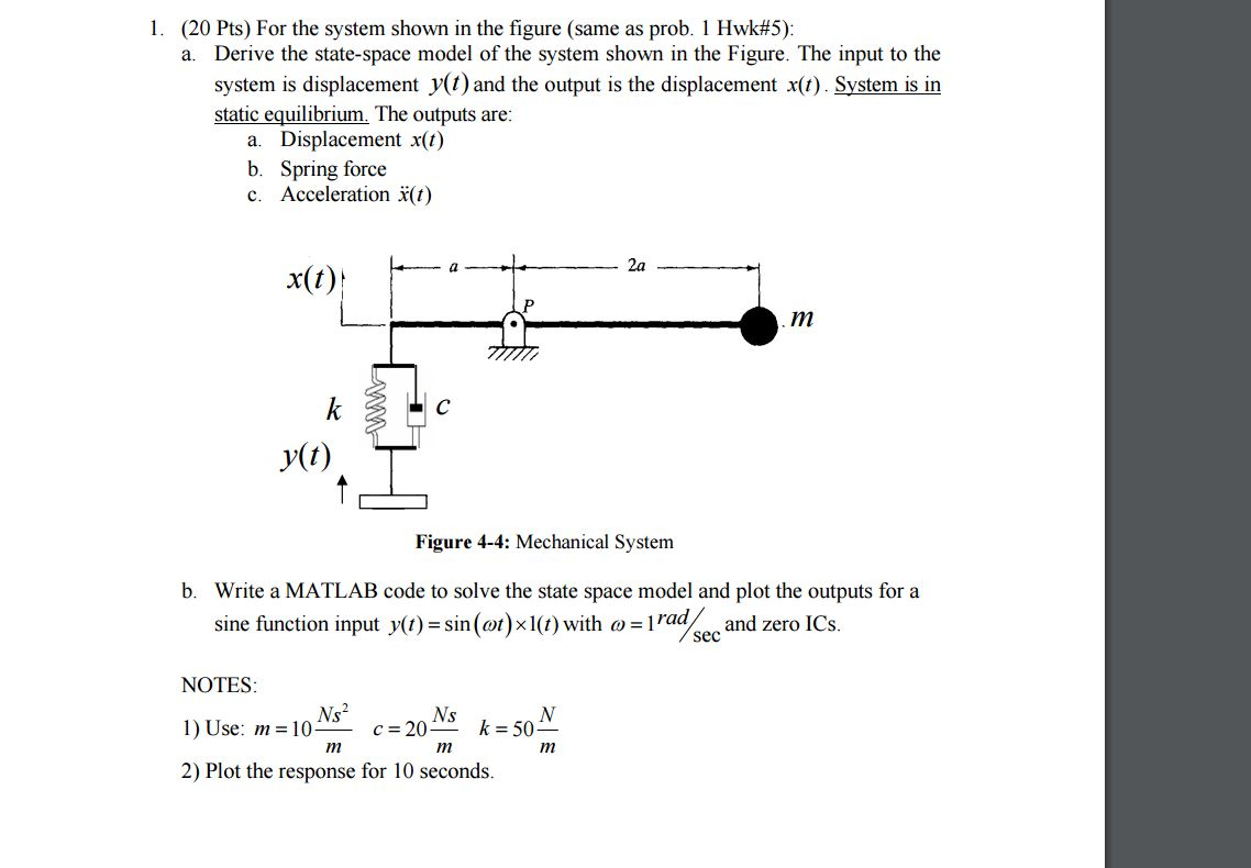 Solved 1. (20 Pts) For the system shown in the figure a. | Chegg.com