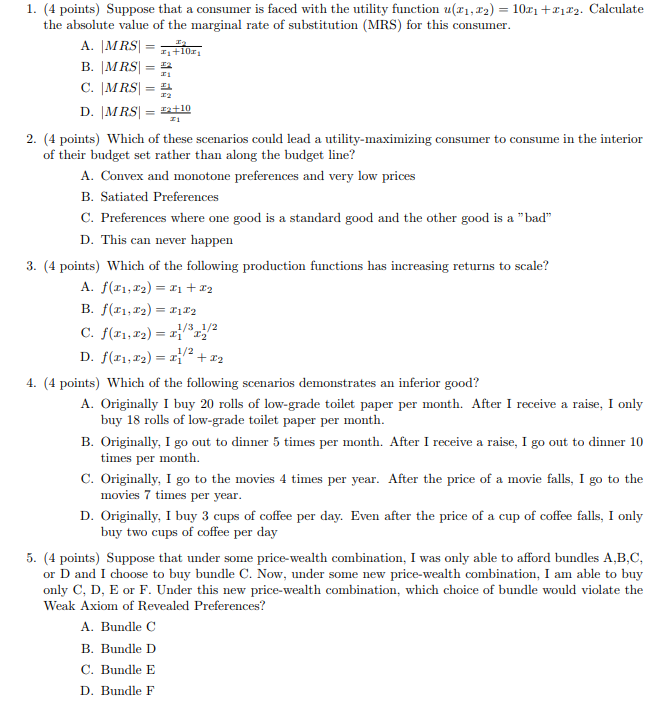 Solved 1. (4 Points) Suppose That A Consumer Is Faced With | Chegg.com