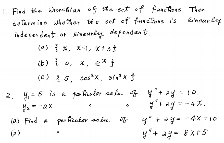 Solved Find The Wronskian Of The Set Of Functions Then