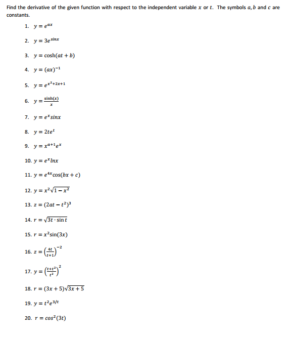 Solved Find the derivative of the given function with | Chegg.com