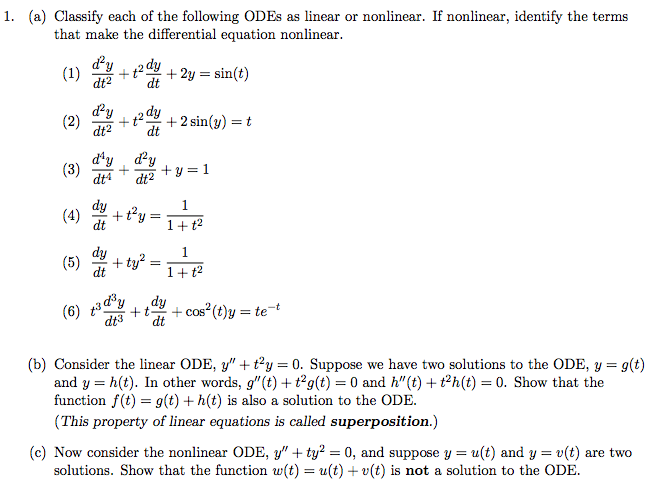 Solved Classify Each Of The Following ODEs As Linear Or | Chegg.com