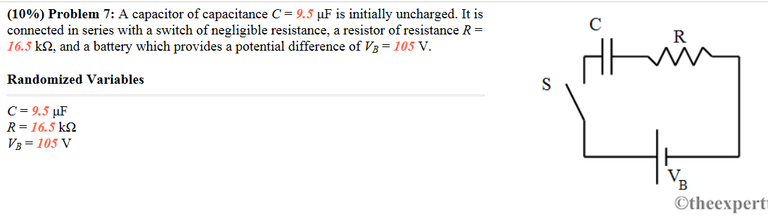 Solved (10%) Problem 7: A Capacitor Of Capacitance C = 9.5 | Chegg.com