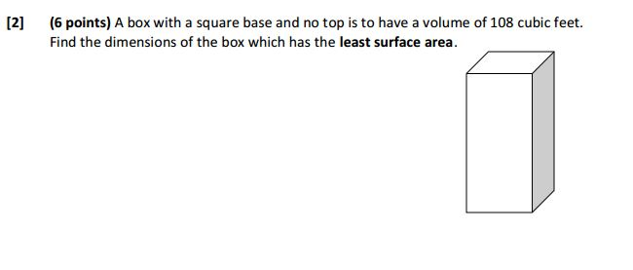 Solved A box with a square base and no top is to have a | Chegg.com