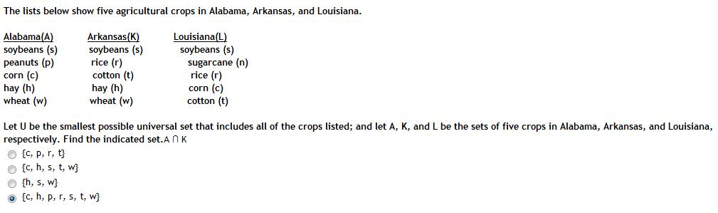 Solved The Lists Below Show Five Agricultural Crops In Chegg Com