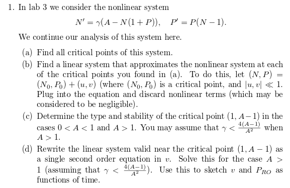 Solved 1. In lab 3 we consider the nonlinear system We | Chegg.com