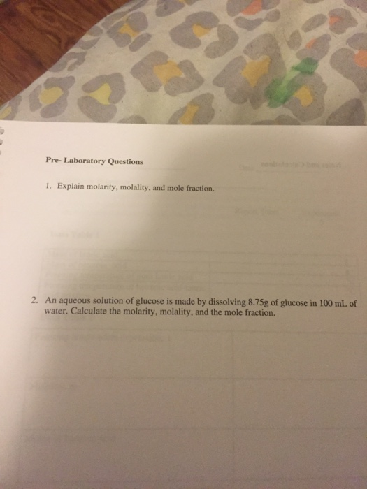 Solved Pre ? Laboratory Questions 1. Explain molarity, | Chegg.com