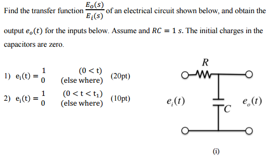 Solved Find the transfer function E_o(s)/E_i(s) of an | Chegg.com