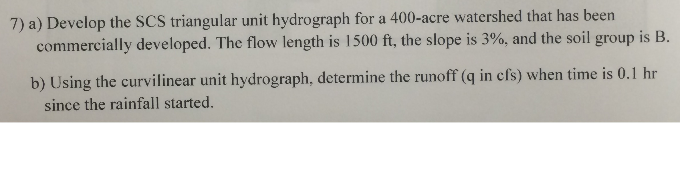 Develop the SCS triangular unit hydrograph for a | Chegg.com
