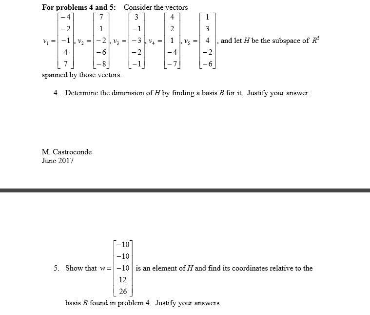 Solved For Problems 4 And 5: Consider The Vectors V_ _ 1 |. | Chegg.com