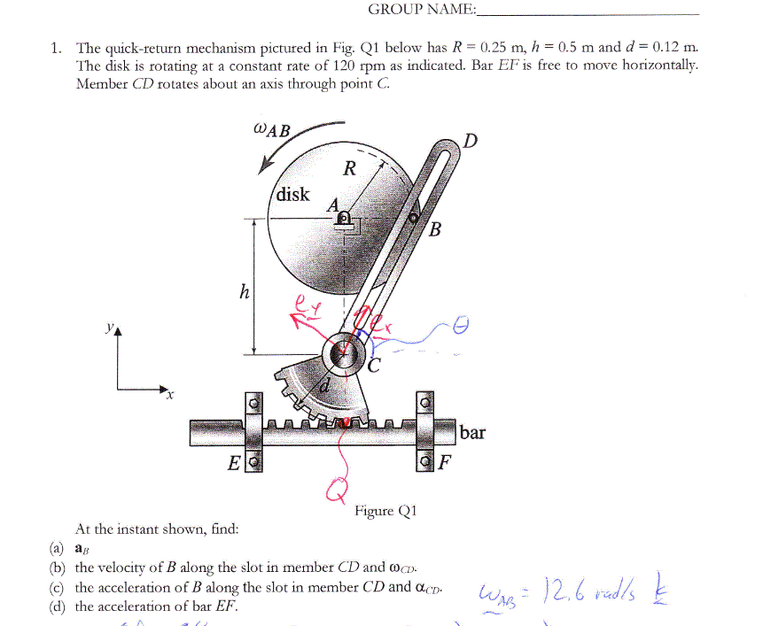 Solved GROUP NAME: The Quick-return Mechanism Pictured In | Chegg.com