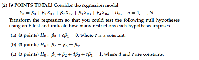 Solved (2) 19 POINTS TOTAL] Consider the regression model | Chegg.com