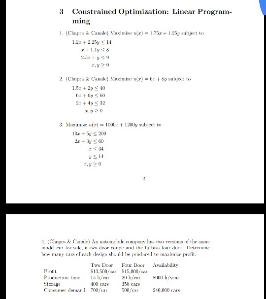Solved 3 Constrained Optimization: Linear Program ming I. | Chegg.com