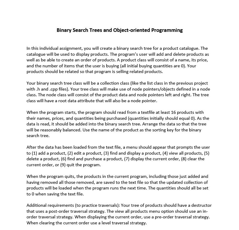 programming assignment 4 binary search trees