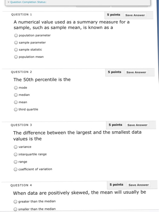 Solved Question Completion Status QUESTION 1 5 Points Save | Chegg.com