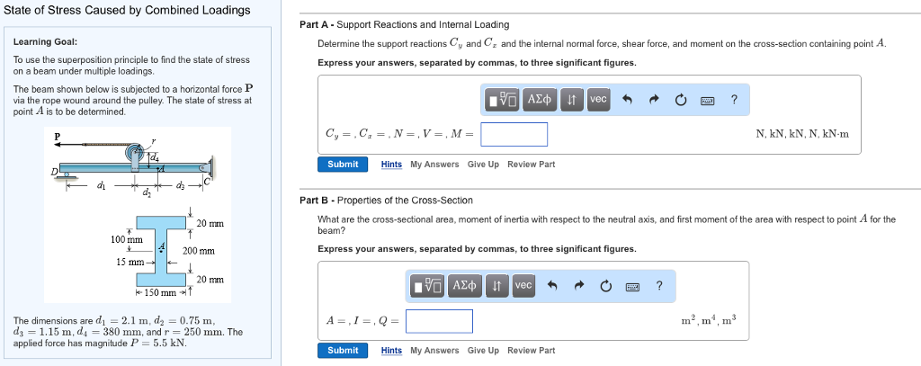 Solved State of Stress Caused by Combined Loadings Learning | Chegg.com