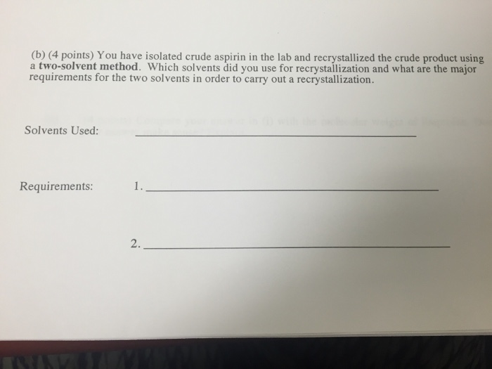 Solved (b) (4 points) You have isolated crude aspirin in the