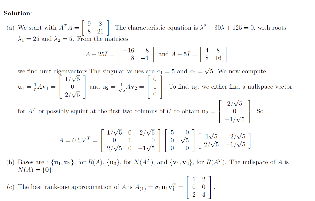 Solved 100. Let A 2 1 2 4 (a) Find the singular value | Chegg.com