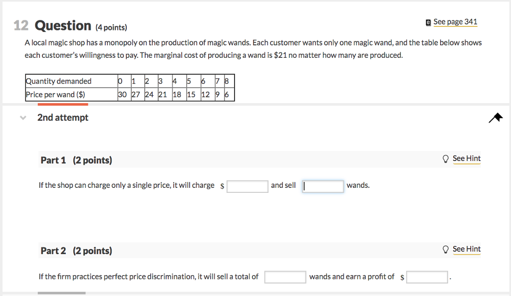 Solved 12 Question (4 points) e See page 341 A local magic | Chegg.com