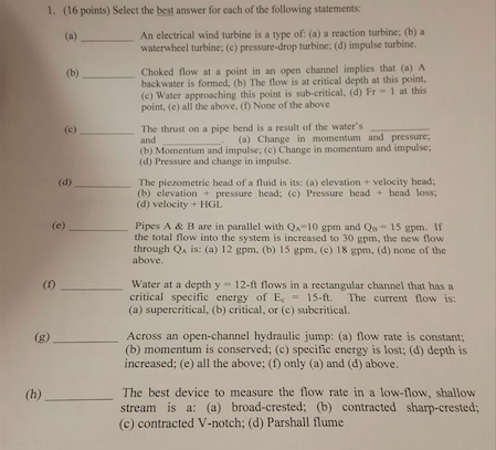 Solved Select the best answer for each of the following | Chegg.com