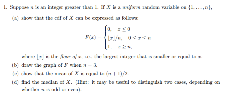 Solved 1. Suppose n is an integer greater than 1. If X is a | Chegg.com