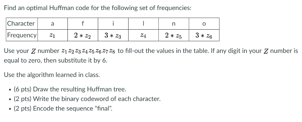 Solved Find An Optimal Huffman Code For The Following Set Of | Chegg.com