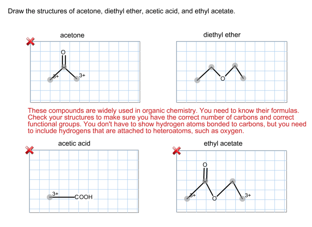 Solved Draw the structures of acetone, diethyl ether, acetic