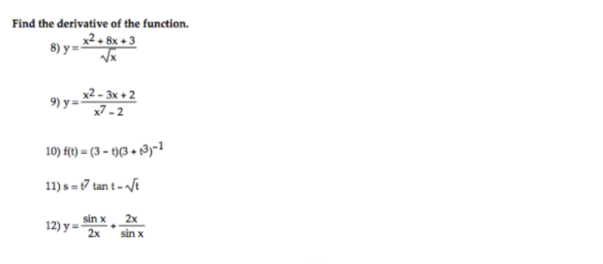 Solved Find The Derivative Of The Function Y X 2 8x Chegg