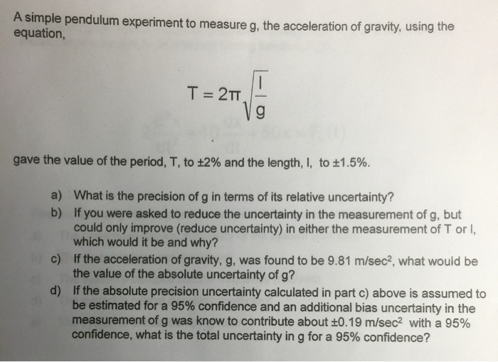 pendulum experiment to find gravity